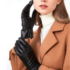 ZLUXURQ Luxury Italian Soft Leather Gloves for Women - Genuine SheepSkin Leather Women’s Cold Weather Gloves Cashmere Lined