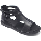 Womens Leather Sandals - Low Wedge Soft and Comfort Outdoor Sandals, Gladiator Flat Sandal for Women