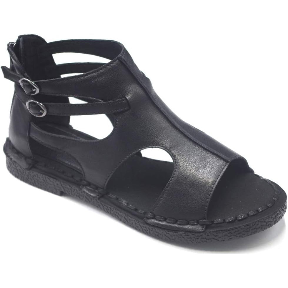 Womens Leather Sandals - Low Wedge Soft and Comfort Outdoor Sandals, Gladiator Flat Sandal for Women