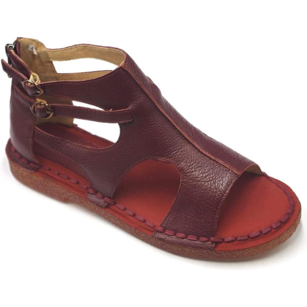 Womens Leather Sandals - Low Wedge Soft and Comfort Outdoor Sandals, Gladiator Flat Sandal for Women