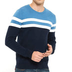 ZLUXURQ Men's Crewneck Long Sleeve Cotton Pullover Soft Color Block Stripes Sweate