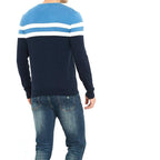 ZLUXURQ Men's Crewneck Long Sleeve Cotton Pullover Soft Color Block Stripes Sweate