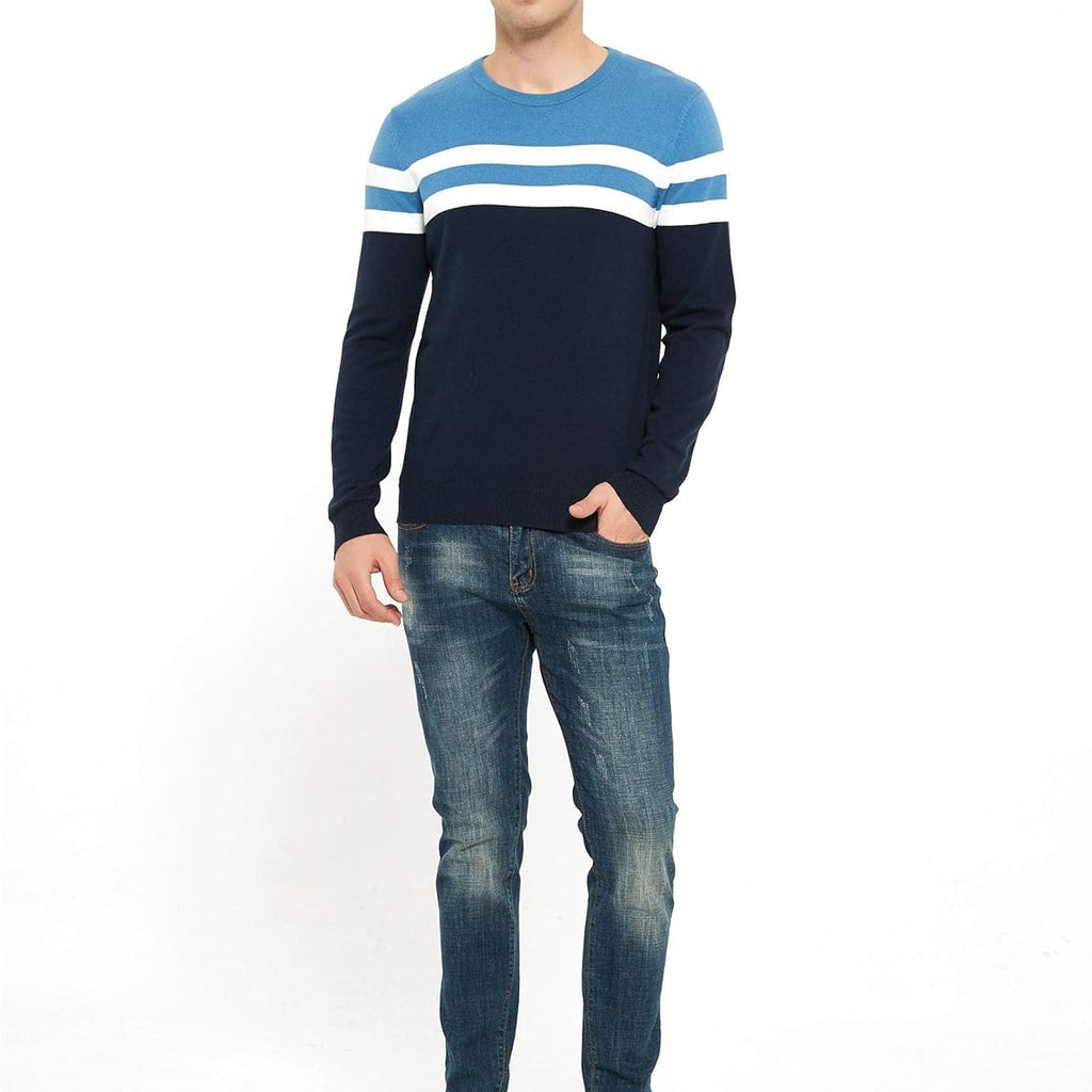 ZLUXURQ Men's Crewneck Long Sleeve Cotton Pullover Soft Color Block Stripes Sweate