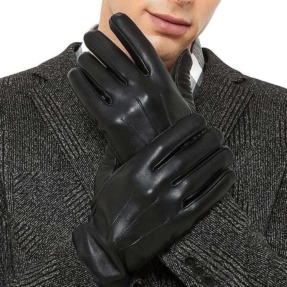 ZLUXURQ Luxury Mens Leather Gloves Cashmere Lined-Soft Comfortable Lambskin Touchsreen