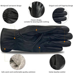 ZLUXURQ Luxury Mens Leather Gloves Cashmere Lined-Soft Comfortable Lambskin Touchsreen
