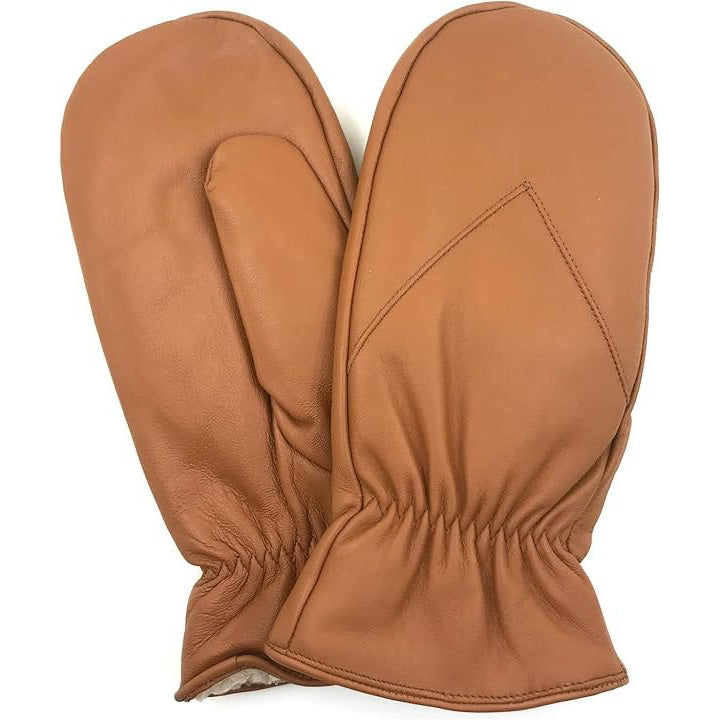 ZLUXURQ Mens Lambskin Leather Mittens Gloves Thick Fleece Lined