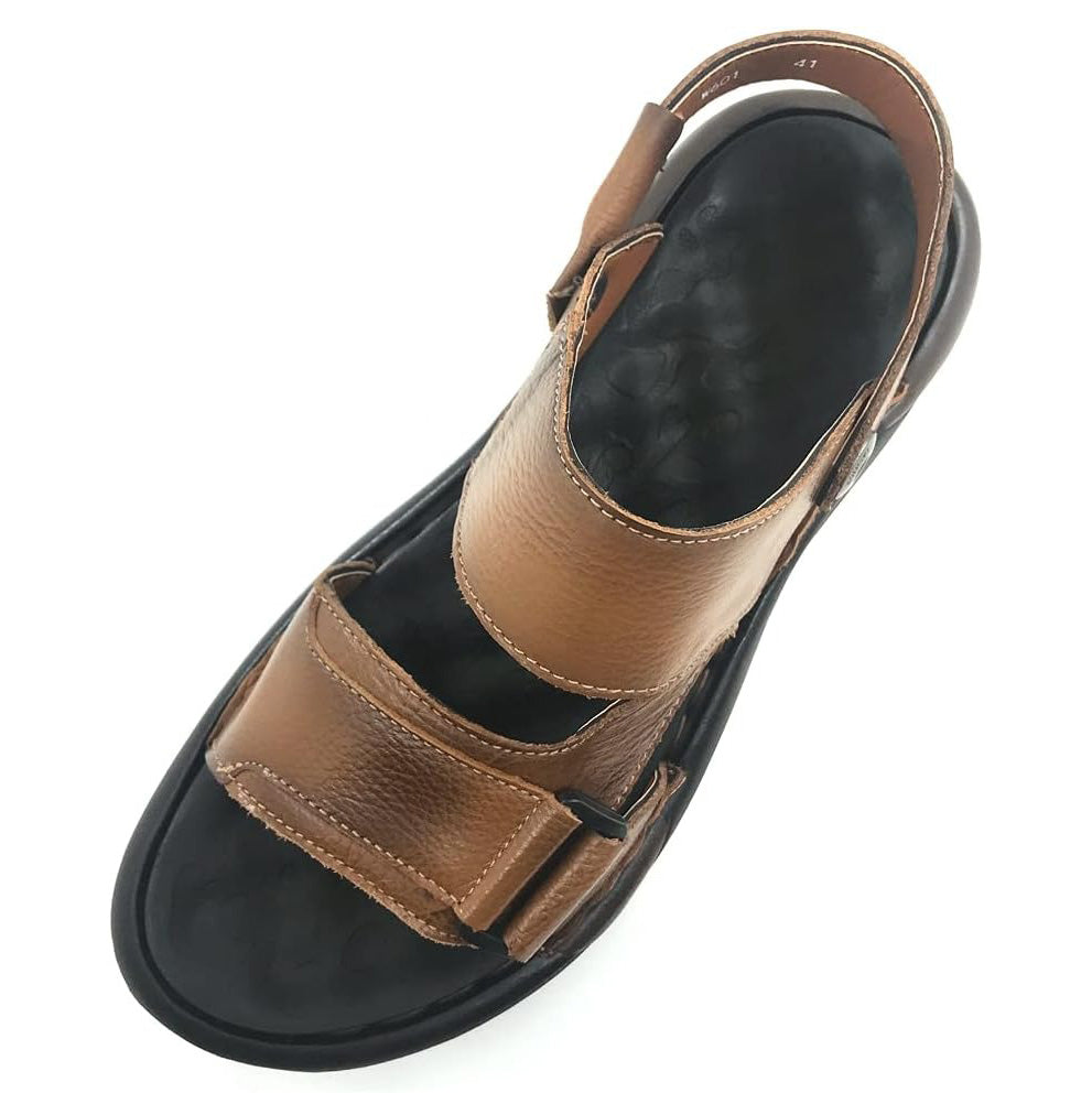 ZLUXURQ Mens soft leather hiking outdoor sandals-Luxury Casual Beach Sandals