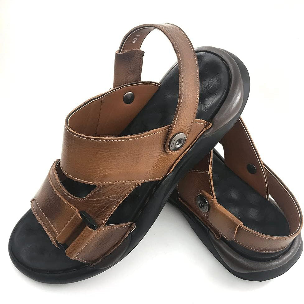 ZLUXURQ Mens soft leather hiking outdoor sandals-Luxury Casual Beach Sandals