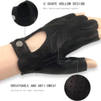 ZLUXURQ Mens Soft and Breathable Fingerless Leather Driving Gloves-Premium Lambskin