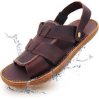 ZLUXURQ Mens soft leather hiking outdoor sandals-Luxury Casual Beach Sandals