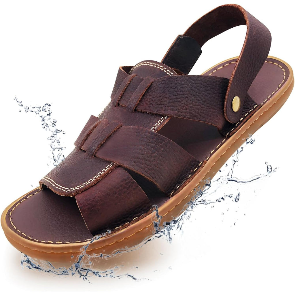 ZLUXURQ Mens soft leather hiking outdoor sandals-Luxury Casual Beach Sandals