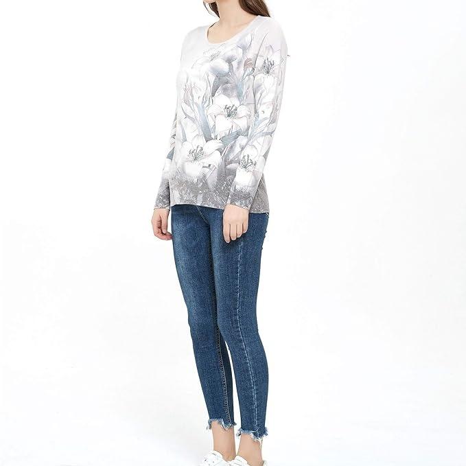 ZLUXURQ Women's Animal or Flower Printing Crewneck Long Sleeve Pullover Loose Sweater Comfy and Warm