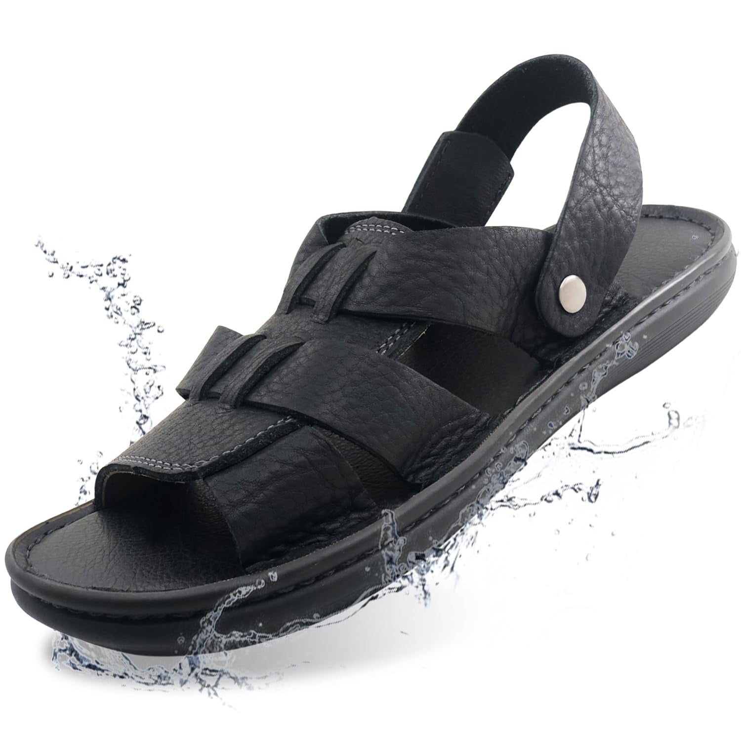 ZLUXURQ Mens soft leather hiking outdoor sandals-Luxury Casual Beach Sandals